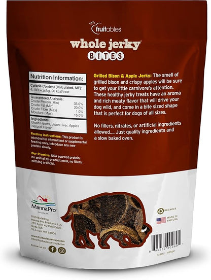 Fruitables Whole Jerky Bites, Grilled Bison & Apple Dog Treats, Healthy Dog Treats, Limited Ingredients, No Corn, Wheat, or Soy, Puppy Essentials, 5oz