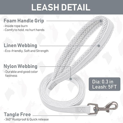 GAMUDA Small Pet Harness Collar and Leash Set, Step in No Chock No Pull Linen Fabric Soft Mesh Dog Vest Harnesses Reflective for Dogs Puppy Cats Kitten Rabbit (White, XL)