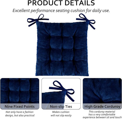 Square Seat Cushion for Kitchen Dining Chairs, Soft & Comfortable 15.5" x 15.5" Chair Pads, 6 Packs, Dark Blue