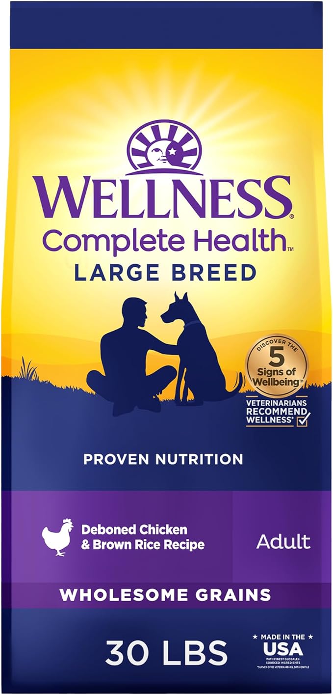 Wellness Complete Health Large Breed Adult Dry Dog Food, No Corn or Wheat, Made in USA with Real Meat, Natural Ingredients, Glucosamine, Probiotics & Omega Fatty Acids (30-Pound Bag)