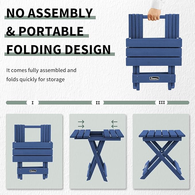 FUNBERRY Outdoor Folding Adirondack Side Table, Portable No Assembly Patio End Table HDPE All Weather