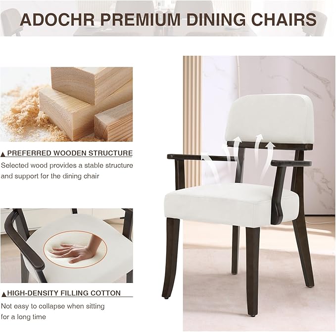 Modern Wood Dining Chairs Set of 5, Velvet Upholstered Kitchen Chairs with Open Curved Backrest & Black Hardwood Legs for Vanity, Living Room, 350 LBS Capacity, White