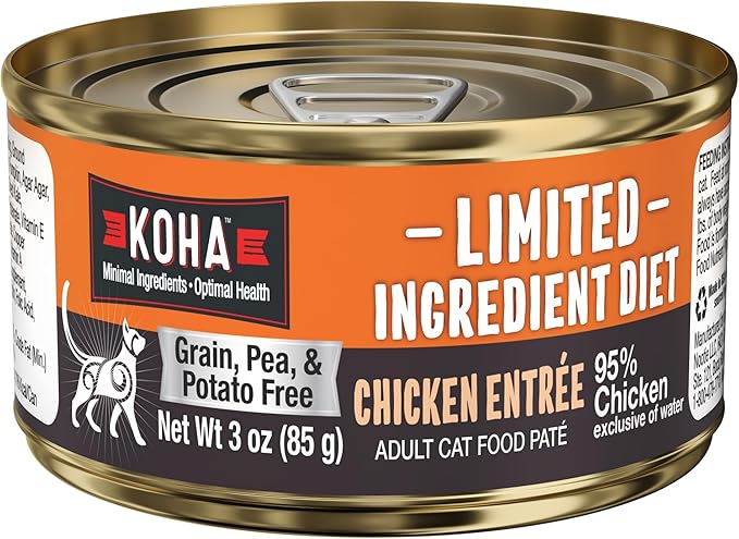 KOHA Limited Ingredient Diet Chicken Pate for Cats - Single Meat Wet Cat Food for Sensitive Stomachs - Pate Cat Food with No Fillers - 3oz Pack of 24