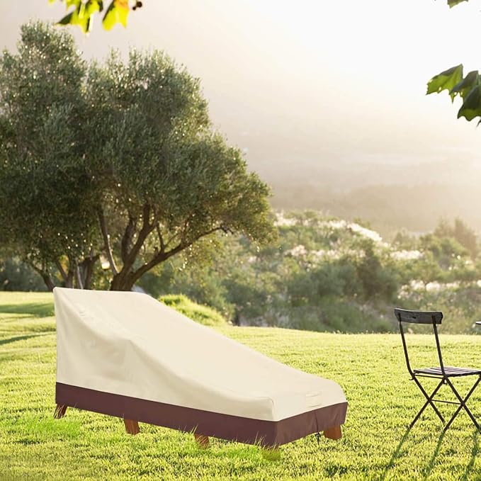 Vailge Waterproof Patio Chaise Lounge Cover, 600D Heavy Duty Outdoor Lounge Chair Covers,UV Resistant Patio Furniture Covers,Small,Beige & Brown