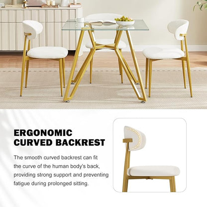 Velvet Dining Chairs Set of 4, Modern Kitchen Chairs with Curved backrests and Metal Legs, Upholstered Dining Chairs for Dining Room,White and Gold