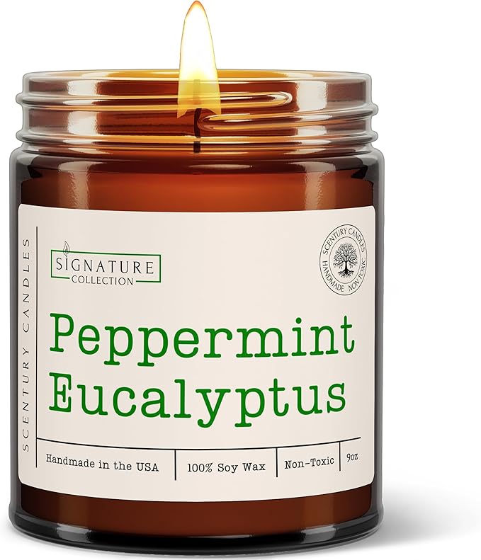 Peppermint Eucalyptus Scented Candle, Many Scents to Choose from, All Natural Non-Toxic Soy Wax, Handmade in The USA(Peppermint Eucalyptus)