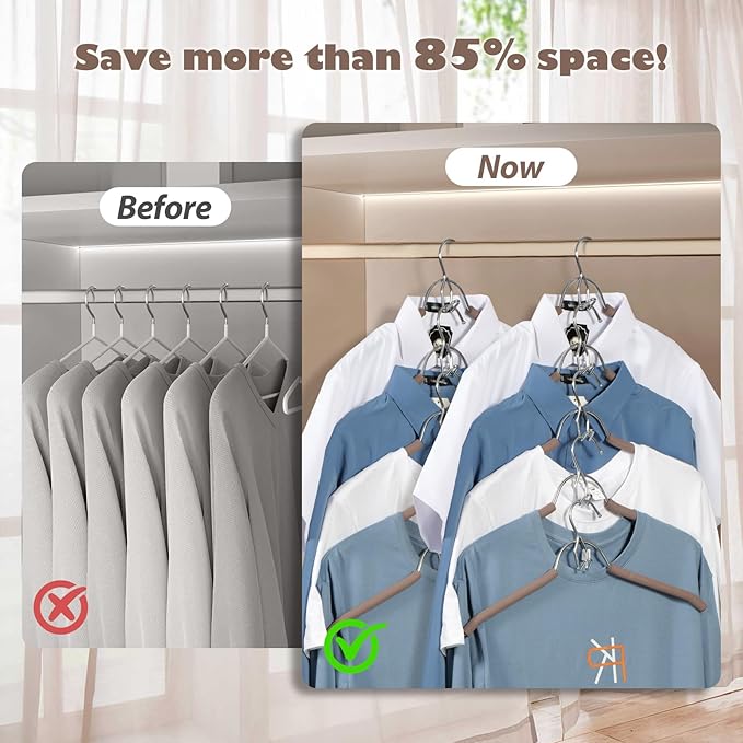 VWV Hangers, Space Saving Hanger, Heavy-Duty Stainless Steel Sweater and Shirt Hanger, Wardrobe Organizer (Brown, 10 Pack)
