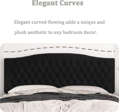 King Headboard Only, Upholstered Headboard King for Adjustable Bed Velvet Tufted Wall Mounted Head Board with Solid Wood Legs Head Board, Black