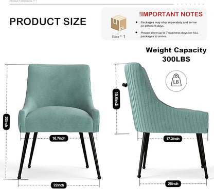 Velvet Dining Chairs Set of 2,Green Upholstered Living Room Chairs with Black Metal Legs, Modern Tufted Accent Chairs for Living Room, Study Room, Kitchen