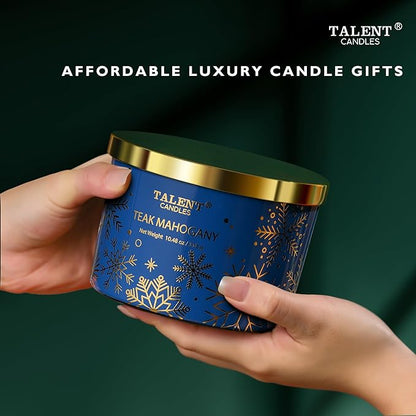 Fall Scented Candles for Home, 10.9oz 3 Wicks Aromatherapy Candle,25hrs burn time, Autumn Scented Candle Gift for Men and Women, Teak Mahogany, TCGG8100A-C