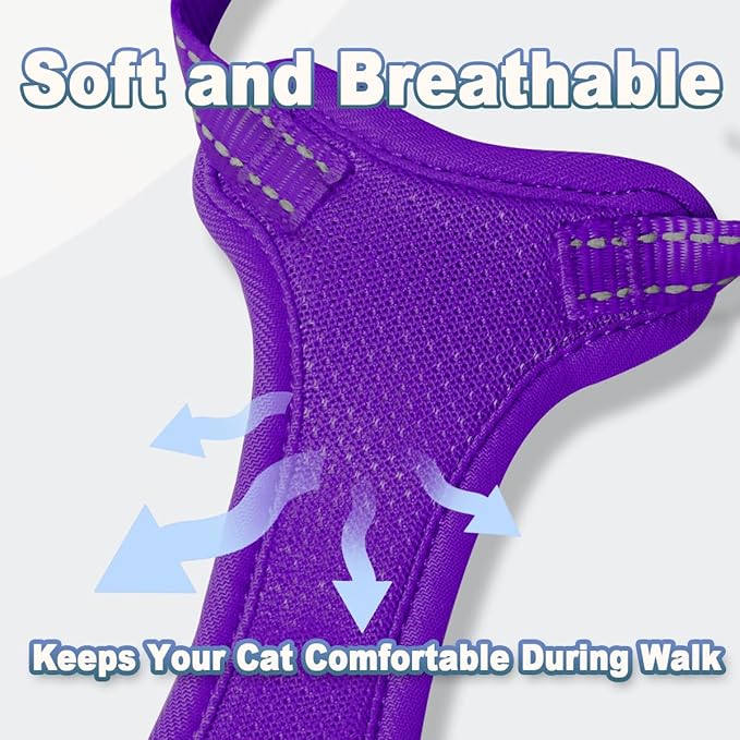 Cat Harness and Leash Set Escape Proof for Kitten Walking, Soft Adjustable Top Handle Vest Harnesses for Cats, Easy Control Breathable Reflective Small Medium Large, Purple, S