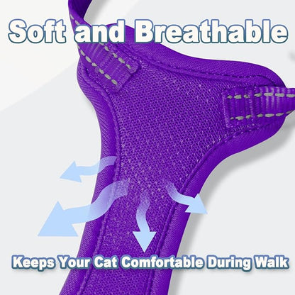 Cat Harness and Leash Set Escape Proof for Kitten Walking, Soft Adjustable Top Handle Vest Harnesses for Cats, Easy Control Breathable Reflective Small Medium Large, Purple, S