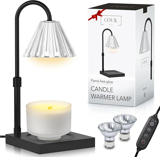 Candle Warmer Lamp with Timer and Dimmer & Includes 2 Bulbs, Electric Wax Candle Lamp Warmer for Jar Candles, Home Decor Aesthetic, and House Warming Gifts - Black Glass