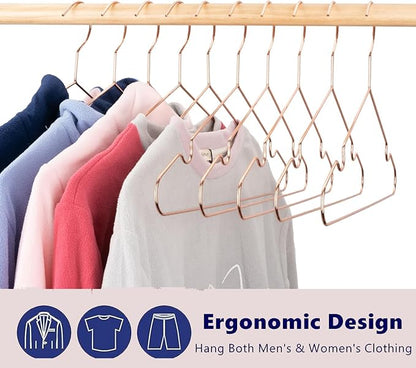 10-Pack Rose Gold Metal Wire Clothes Hangers，16.5" Heavy Duty Wire with Non Slip Notch, Strong Stainless Steel Hangers Space Saving