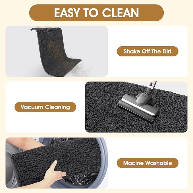 Extra Large Dog Door Mats for Muddy Paws, 60" x 36" Chenille Absorbent Mud Mat for Dogs, Non Slip Heavy Dog Rugs For Muddy Paws, Soft Indoor Door Mat for Entryway, Mud Paw, Inside Floor, Dark Grey