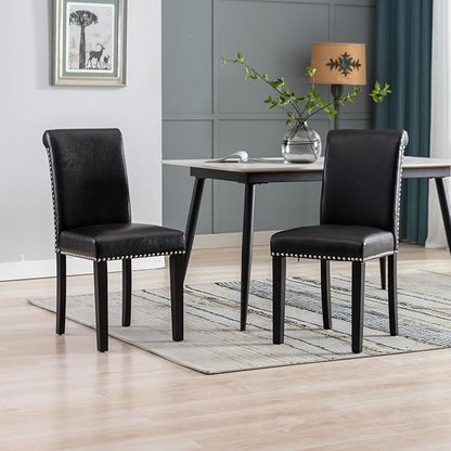 Westice Dining Room Chairs Set of 6 Upholstered PU Leather Kitchen Chairs Dining Room Side Chair with Nailhead Trim and Rubber Wood Legs for Small Space Apartment, Black