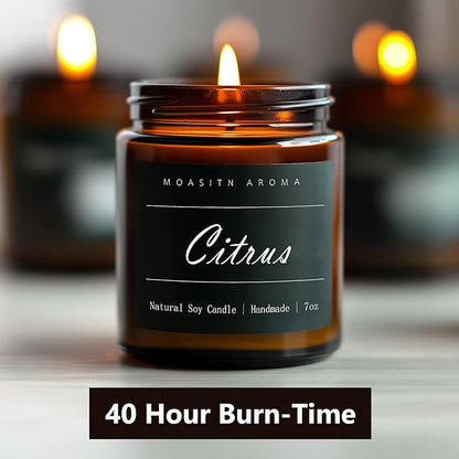 MOASITN Citrus Highly Scented Candles for Home| Natural Soy Aromatherapy Candle| Handmade Long Lasting Jar Candle| Candel Gift for Women,Men| as Birthday,Housewarming,Thank You,Relaxing Gifts| 7oz