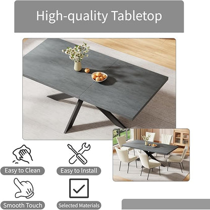 ZckyCine Dining Table Set for 6, Modern 78'' Dark Wood Dining Table and Fabric Dining Chairs Set of 6,Table and Chairs Set of 6,Ideal for Kitchen Dining Room