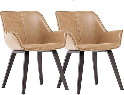 Yellow Set of 4 PU Leather Living Room Chairs Modern Upholstered Accent Chairs Dining Room Chairs (Yellow, 2)