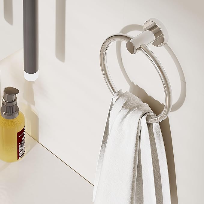 Chrome Hand Towel Holder for Bathroom Kitchen Towel Ring Modern Rounded Base Wall Mount SUS304 Stainless Steel