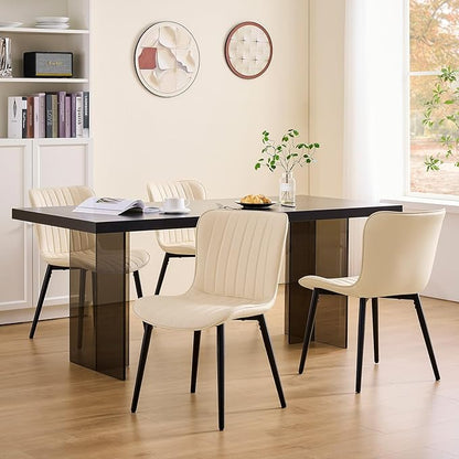 Modern Dining Chairs Set, Heavy Duty Upholstered Side Chairs with Faux Leather, Comfortable Cushions & Durable Metal Legs with Adjustable Feet, Perfect for Kitchen, Dining Room (Beige, Set of 4)