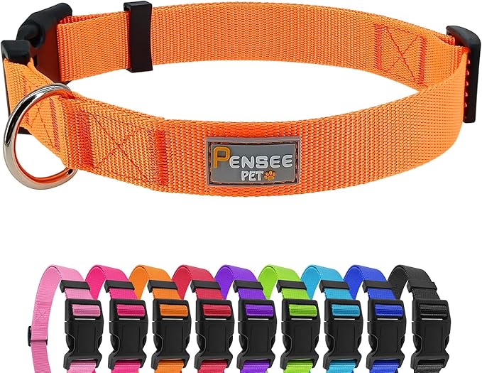 Dog Collar Orange Basic Adjustable Dog Collars with Breathable Quick Release Nylon Pet Collar for Puppy Small Medium Large Dogs Boy