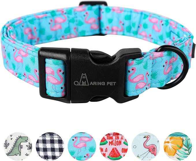 ARING PET Flamingo Dog Collar-Cute Cotton Small Dog Collars, Adjustable Lightweight Summer Pet Collars for Small Medium Large Boy and Girl Dogs, Small