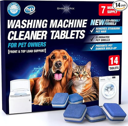Washing Machine Cleaner Tablets for Pet Owners - Front & Top Load Washer Deep Cleaning - Septic Tank Safe - HE Support - Remove Stubborn Pet Hair - Eliminates Pet Smells - Prevents Pet Dander Build-up