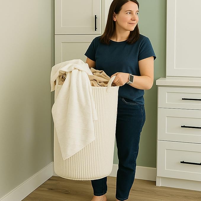 PUTSKA Laundry Basket Hamper – Blanket Basket for organizing, Décor and Toys, Clothes Hamper – Perfect for Baby and Kids Room, Nursery, Bedroom, Bathroom, Living Room – XL, Cream