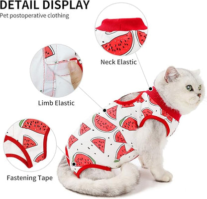 Cat Professional Surgical Recovery Suit,E-Collar Alternative for Cats Dogs,After Surgery Wear, Pajama Suit,Home Indoor Pets Clothing (M (6-8 1bs), Watermelon)