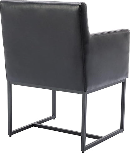 Set of 4 Upholstered Dining Chairs with Armrest, PU Leather Modern Accent Armchairs, Kitchen & Dining Room Chairs Side Chairs, Black