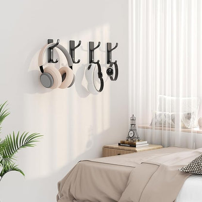 pickpiff 10-Pack Adhesive Wall Coat Hooks - Heavy Duty Stick-On Door Hanger, Metal Hook for Hanging Towel,Purse, Robe, Backpack, Jacket, Clothes - for Bathroom,Dorm, Closet, Kitchen - Black