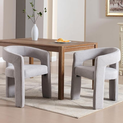 Modern Chenille Dining Chairs Set of 4, Upholstered Barrel Chairs with Arms Comfy Accent Side Chairs for Living Room/Dining Room/Reception, Grey