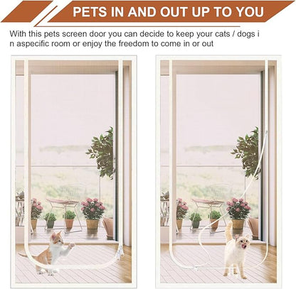 Dixutzi Reinforced Cat Screen Door Fits Door Size 36''x 80'', Heavy Duty Pets Proof Screen Door with Zipper, Prevent Dogs Cats Running Out from Home (White)