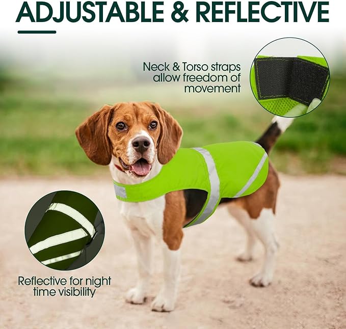 Kuoser Reflective Dog Vest, High Visibility Safety Vest for Medium to Large Dogs, Lightweight Pet Reflective Vests for Hunting Outdoor Activities Walking at Night, Fluorescent Green 2XL