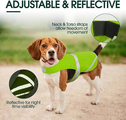 Kuoser Reflective Dog Vest, High Visibility Safety Vest for Medium to Large Dogs, Lightweight Pet Reflective Vests for Hunting Outdoor Activities Walking at Night, Fluorescent Green 2XL