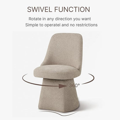 Swivel Dining Chairs Set of 4, Upholstered Mid Century Modern Deskchair with High Back, Linen Fabric Kitchen Chairs for Dining Room, Bedroom, Dressing Room, Khaki