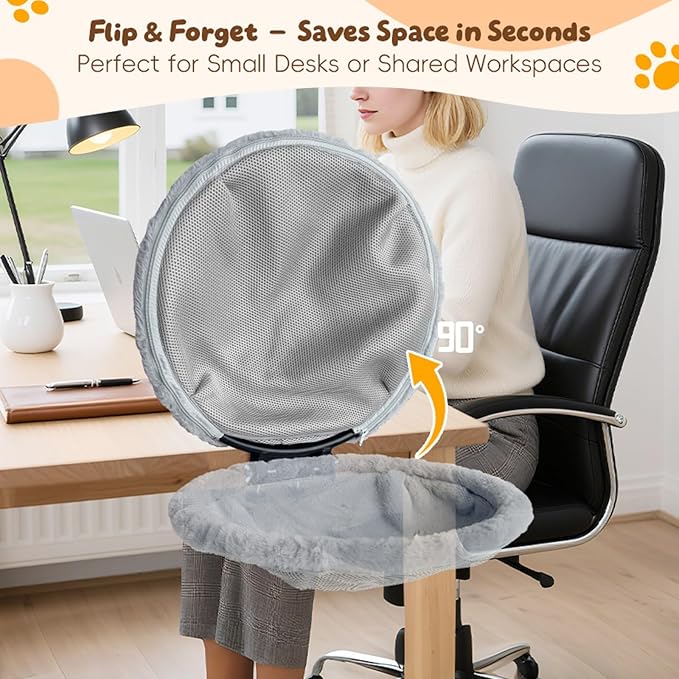 L&W BROS.Cat Desk Bed – Supports Up to 50 lbs, Removable Machine-Washable Plush Cover, Comfortable Cat Perch for Indoor, Space-Saving Foldable Design Cat Bed for Gaming Desks, Home Office
