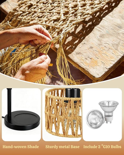 Candle Warmer Lamp, Timer Dimmable Candle Lamp, Adjustable Height and Brightness Candle Warmer, Boho Rattan Lampshade and 2 Bulbs, Suitable for Home Decor, Birthday Gifts for Women Mom (Black)