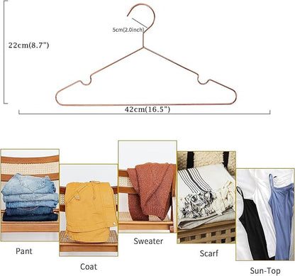 10-Pack Rose Gold Metal Wire Clothes Hangers，16.5" Heavy Duty Wire with Non Slip Notch, Strong Stainless Steel Hangers Space Saving
