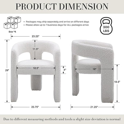 Modern Sherpa Dining Chairs Set of 4, Upholstered Barrel Chairs with Arms Comfy Accent Side Chairs for Living Room/Dining Room/Reception, White