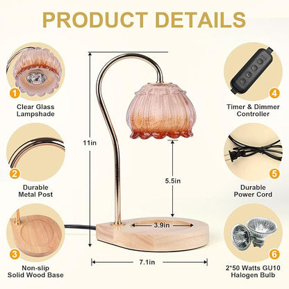 Dimmable Flower Candle Warmer Lamp With Timer, Electric Melter Light, Vintage Lamp, Gift for Women, Home Decor, Cozy House Warming, Coffee