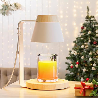 Candle Warmer Lamp with Timer, Stepless Dimmable Candle Lamp Warmer, Electric Candle Warmer Adjustable Height, Wax Warmer for Scented Wax with 2 Bulbs, for Festival&Home Decor (White Mini)