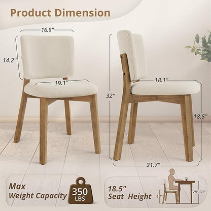 LUE BONA Wooden Dining Chairs Set of 2, Comfortable Wide Back Kitchen Side Chairs, Strong Thick Legs for Modern Farmhouse Dining Room, Linen Upholstered and Natural Wood Legs