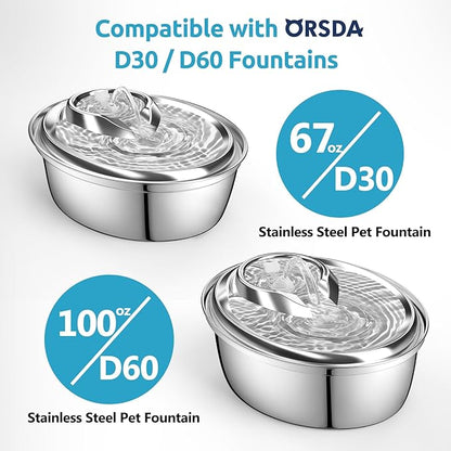 ORSDA Pet Water Fountain Replacement Pump Filters - Compatible with All ORSDA/ZeePet Stainless Steel Dog and Cat Water Fountains (6Pcs Black Pump Filters)