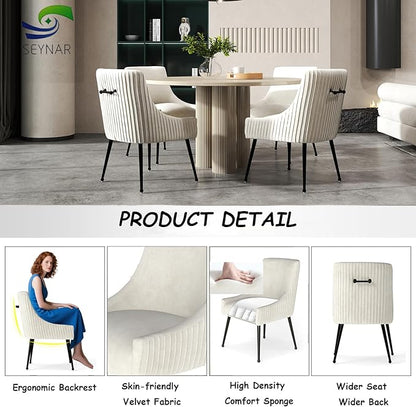 Velvet Dining Chairs Set of 8,Beige Upholstered Living Room Chairs with Black Metal Legs, Modern Tufted Accent Chairs for Living Room, Study Room, Kitchen