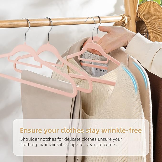 Velvet Clothing Hangers Non-Slip Pink Suit Hanger Space Saving Clothes Hanger Heavy Duty Adult Hanger Hangers with 360°Swivel Hook 20 Pack