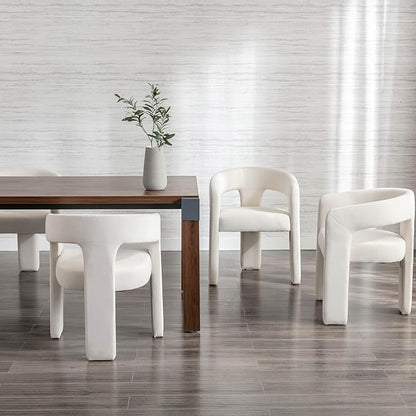 Modern Velvet Fabric Upholstered Dining Chairs with Open-Back, Cute Barrel Side Chairs Kitchen Armchair Accent Chairs for Dining Room Bedroom, Ivory