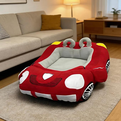 Fun Car Shaped Pet Bed Dog Beds Removable Pillow Washable Pet Bed Cat Beds Fulffy Anti-Slip Pet Sleeping Mat Accessories Indoor and Outdoor Large,Medium,Small Dogs Breeds (Red 2)