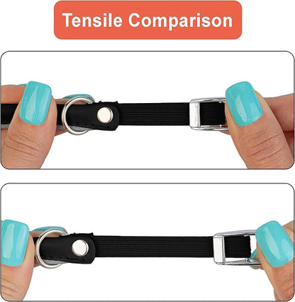 OOPSDOGGY Rolled Leather Cat Collar with Bell, Reflective Kitten Collars with Buckle Include Safety Elastic Strap - Adjustable Small Pet Collars for Boy Girl Cats (Black)